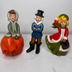 Vintage Ceramic Atlantic Mold Hand Painted Christmas Carolers Set 3 Holiday 9”